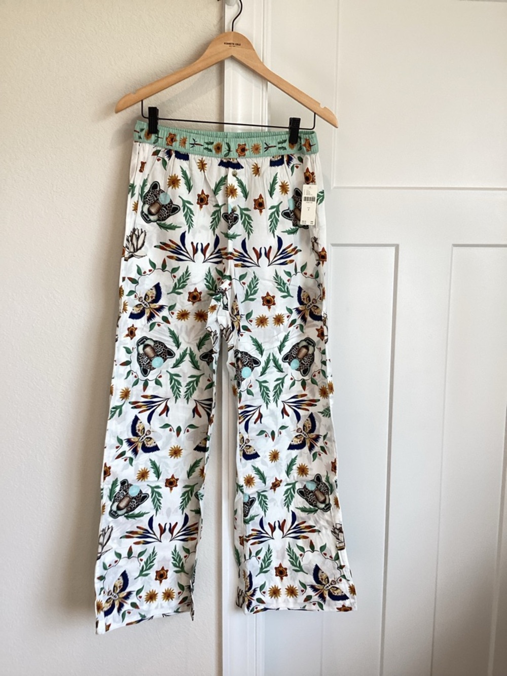 🐆Anthropologie Flannel Pajama Pants LyreBird Cloud New Small Floral Leopard - Picture 5 of 14